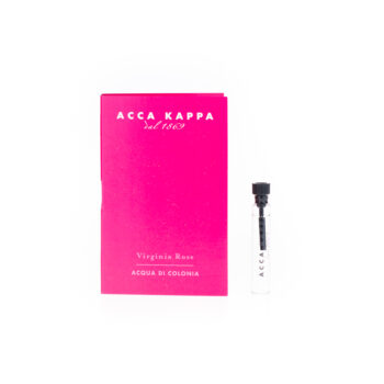 Bright pink ACCA KAPPA perfume box labeled 'Virginia Rose' with a small clear vial beside it on a white background.