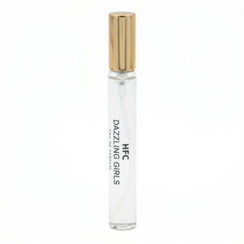Clear cylindrical perfume roller bottle with a gold cap, labeled 'Dazzling Girls' along the side on a white background.